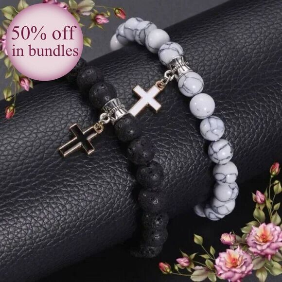 Jewelry - Couple Cross Charm Beaded Bracelet set ( 2 bracelets)